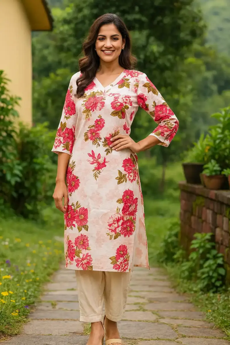 Floral print cotton kurti