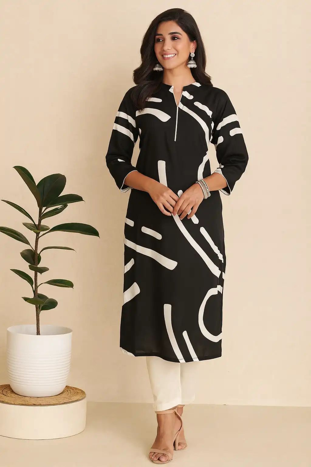 Abstract print black kurti